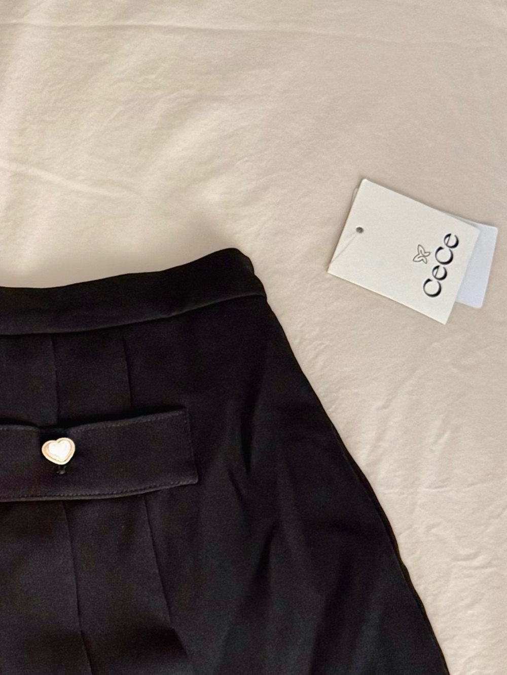 Black Pleated Mini Skirt with Pearl Heart Buttons - Picture 11 of 11